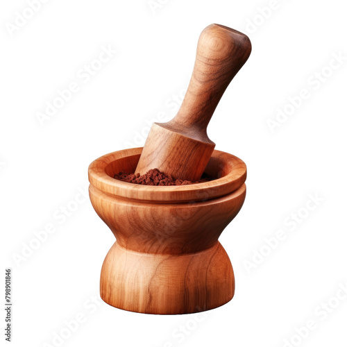 Beautiful Wooden Mortar And Pestle Set For Grinding Isolated on Transparent Background