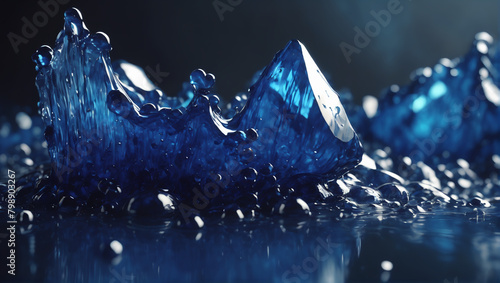 An image of sapphire-colored goo dripping in deep, rich shades of blue against a dark, atmospheric backdrop. ULTRA HD 8K photo
