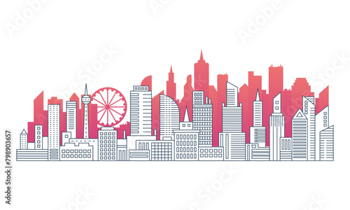 City landscape line high buildings and red silhouettes, panorama of modern town vector illustration © lembergvector