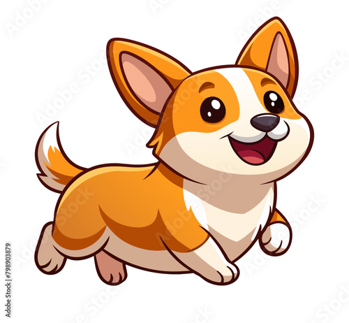 Cute cartoon dog running vector illustration corgi 