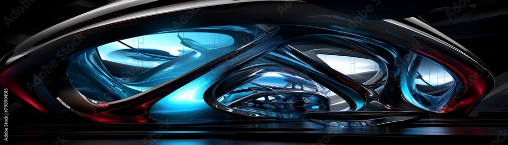 Fototapeta premium Breathtaking Futuristic Superstructure Interior Design with Fantastic Geometric and Technological Elements