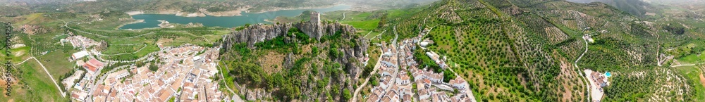 Aerial view of Zahara de la Sierra, Andalusia. Southern Spain