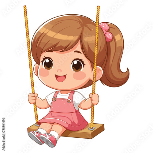 a Happy cute little kid girl play swing vector