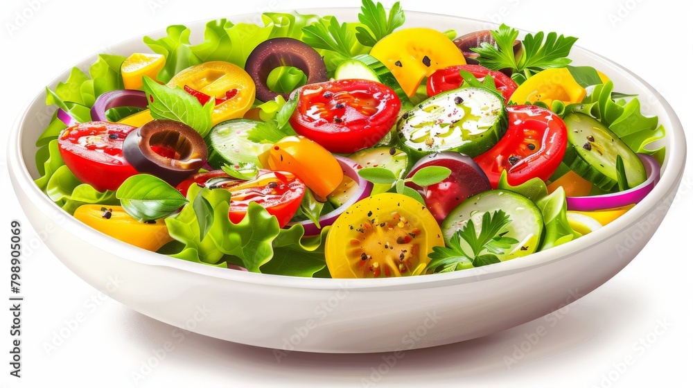 A bowl of colorful mixed salad with a variety of fresh vegetables.