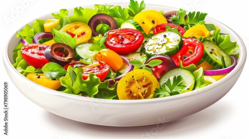 A bowl of colorful mixed salad with a variety of fresh vegetables.