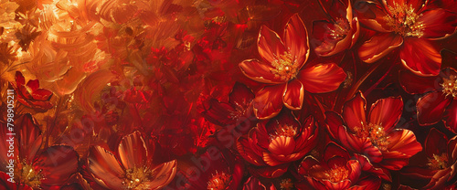 Fiery blossoms burst forth in a riot of crimson and gold, nature's flamboyant tribute to life. photo