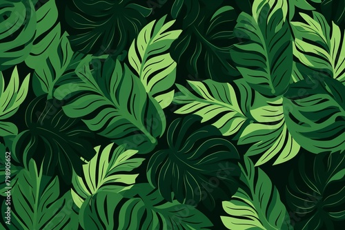 Jungle leaves, stylized spots, continuous pattern, vector art, solid base , flat graphic drawing