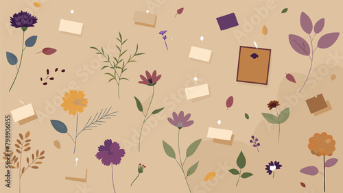 A wall covered in pressed flowers each with a handwritten label of its name and where it was found reminiscent of a young botanists first