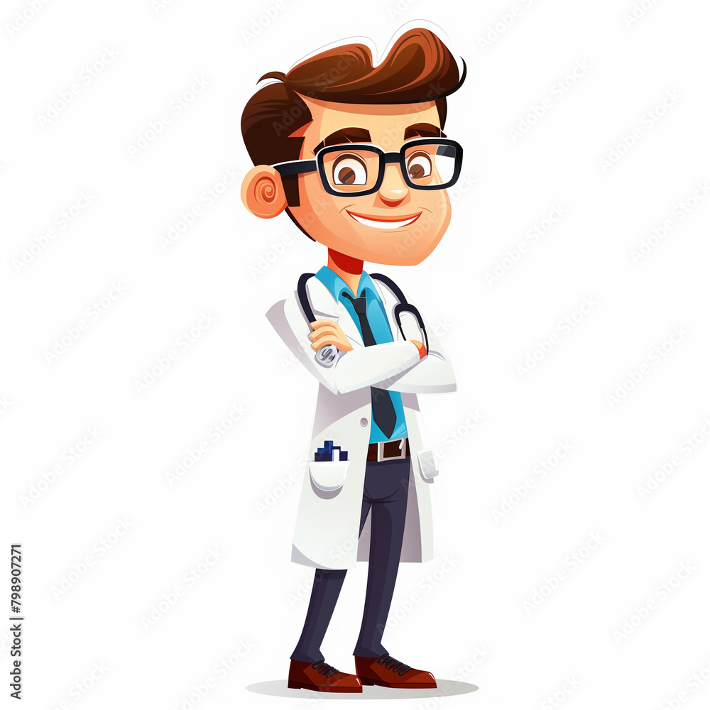 Cute doctor in cartoon vector style isolated on white background