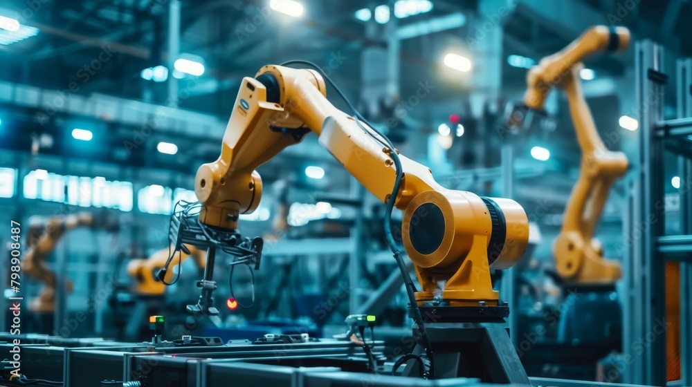 A robot is working in a factory A robot is working in a factory