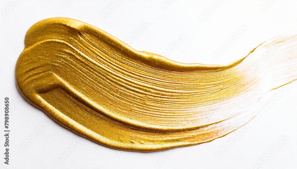 Gold glitter color smear painting brushstroke isolated on white. Art Abstract copy space empty wall background. Gold glitter color smear painting brushstroke isolated on white. Art Abstract copy space empty wall background.