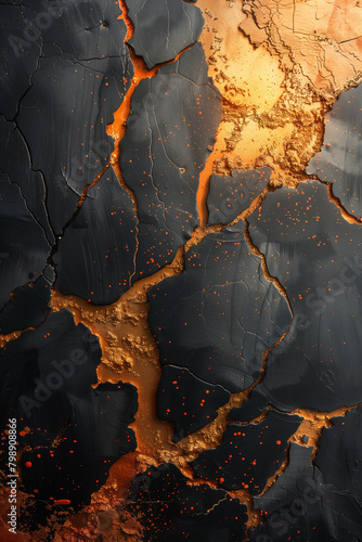 Detailed view of a textured black and gold surface vertical background