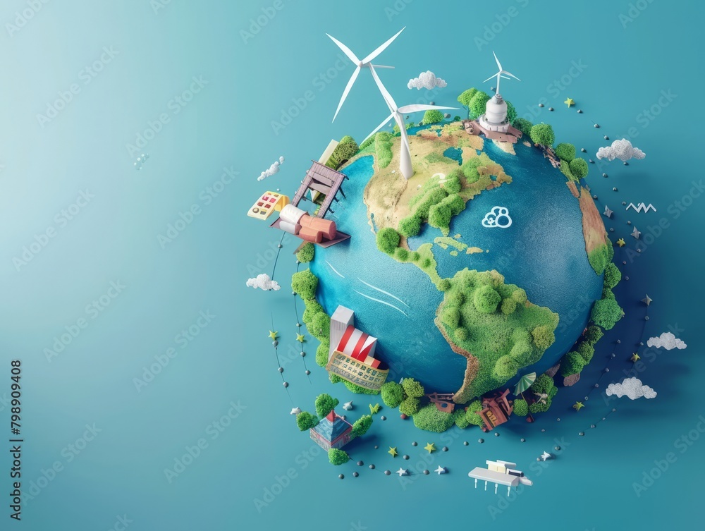 Fototapeta premium earth showing various modes of transportation and energy production