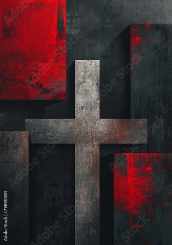 Abstract background, grey and red color blocks