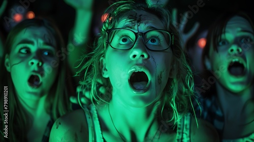 Teenagers at a haunted house attraction