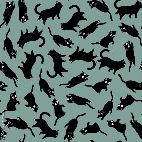 Cute Black Cats Seamless Pattern © helenreveur