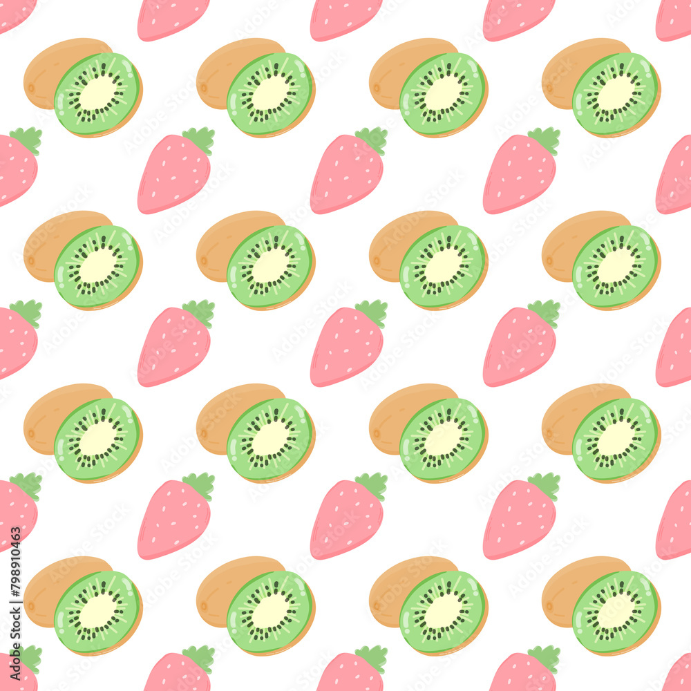 seamless pattern background of strawberry and kiwi fruits