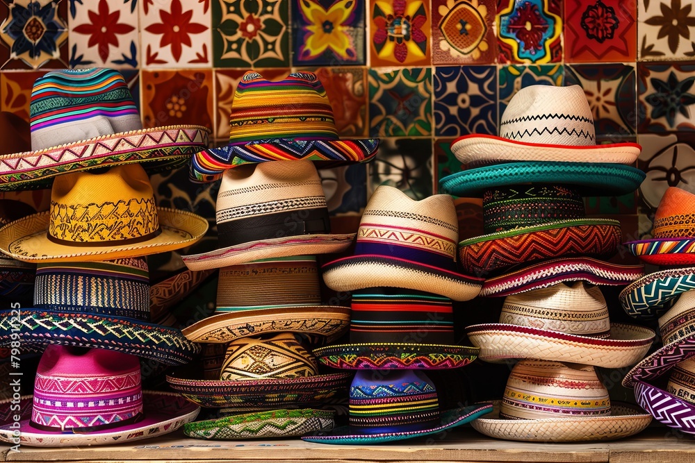 Impressive sombrero stacks featuring a variety of Mexican hat styles