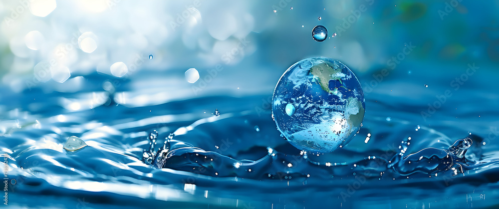 Water drop with earth, symbolizing global environmental awareness and celebration of World Water Day. Water drop with earth, symbolizing global environmental awareness and celebration of World Water Day.