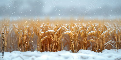 A field of wheat blanketed in snow an abnormal phenomenon photo