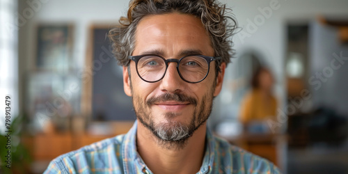 Art creator man wearing glasses smiling for the camera on a white background