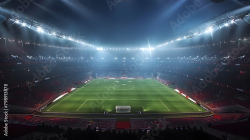 Dramatic Cinematic Soccer Stadium Arena During Intense Championship Match Under Bright Spotlights © yelosole