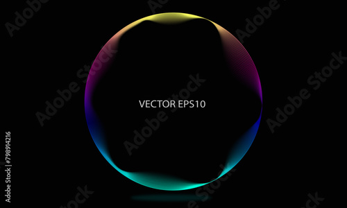 Vector in concept of AI technology, science, music. circles lines wavy in round frame isolated