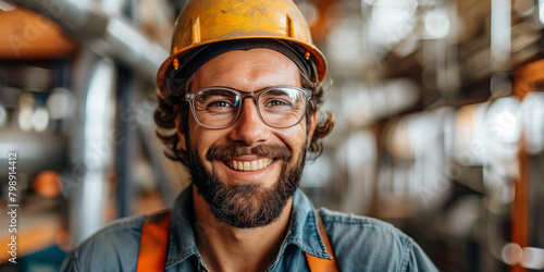 A man engineer in protective gear, hard hat, and glasses on a white background photo