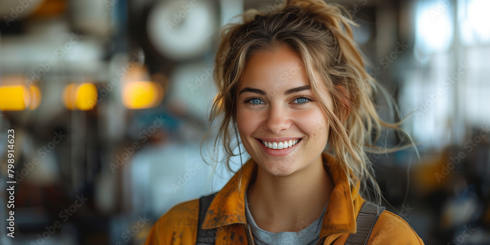 Fototapeta premium A woman smiling happily against an empty white background