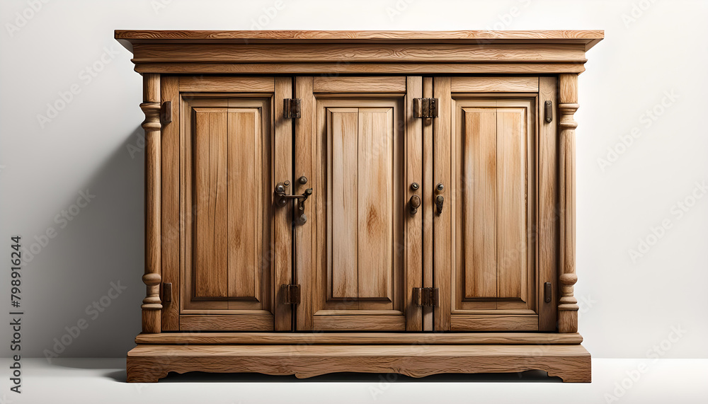 Vorlage Hintergrund zur Gestaltung alter Holzschrank Kommode geschlossen vor heller weißer Wand auf einem beleuchteten weißen Boden, rustikal alt, wie ein 3D Bild von Inneneinrichtung Wohnzimmer Vorlage Hintergrund zur Gestaltung alter Holzschrank Kommode geschlossen vor heller weißer Wand auf einem beleuchteten weißen Boden, rustikal alt, wie ein 3D Bild von Inneneinrichtung Wohnzimmer