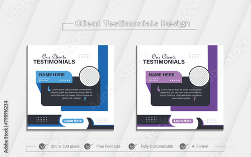 Client feedback or customer testimonial social media post design template. Client testimonial or Customer feedback social media banner template. Customer review banner set. Testimonial banner design.