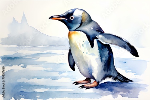 Draw an image of a penguin in watercolor. Generative AI