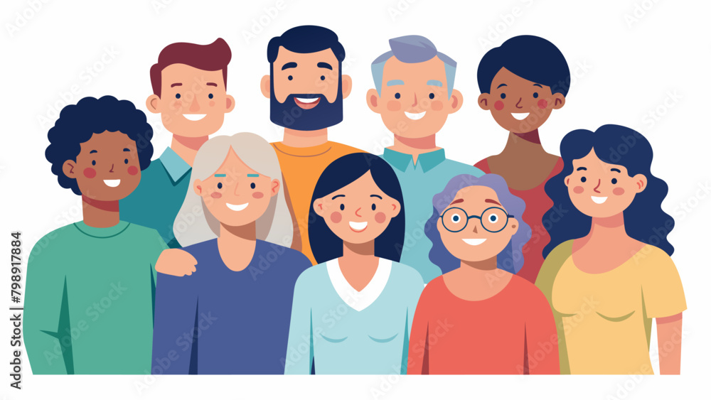 A group photo of the support group with everyone gathered close and smiling proud of the progress they have each made.. Vector illustration A group photo of the support group with everyone gathered close and smiling proud of the progress they have each made.. Vector illustration