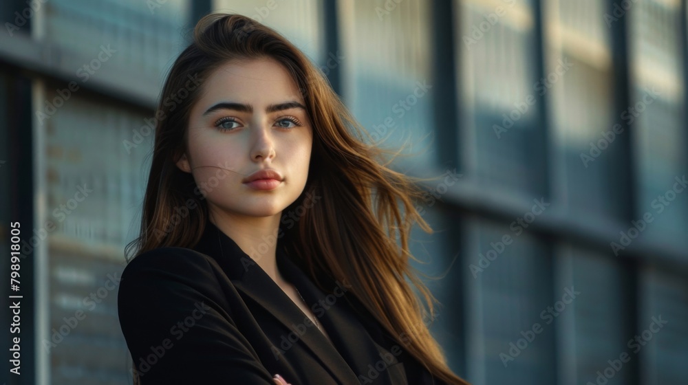 A portrait of a confident businesswoman with long, sleek hair, symbolizing power and sophistication in the corporate world. A portrait of a confident businesswoman with long, sleek hair, symbolizing power and sophistication in the corporate world.
