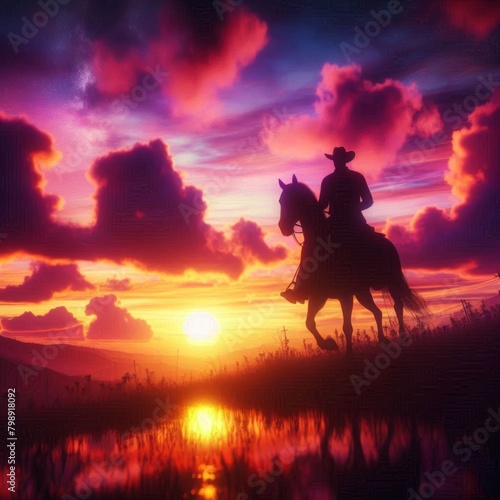 Scenic Cowboy Sunset Reflection on Water