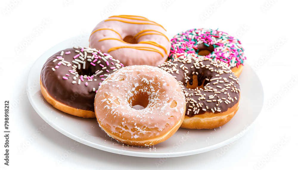 Plate with tasty donut isolated on white background Plate with tasty donut isolated on white background