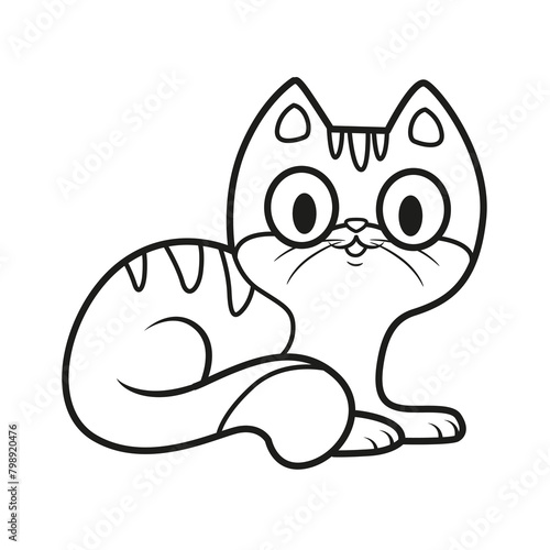 Cute cartoon kitten outlined for coloring page on a white background