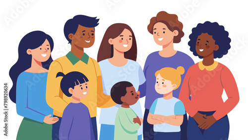 A group of single parents talk about the struggles of raising kids on their own and offer support and encouragement to one another.. Vector illustration