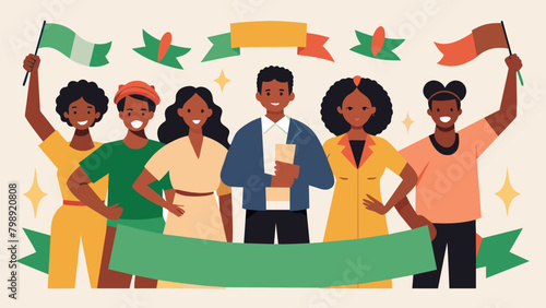 A diverse group of individuals proudly displaying their completed Juneteenth banners showing off their hard work and dedication to the holiday.. Vector illustration