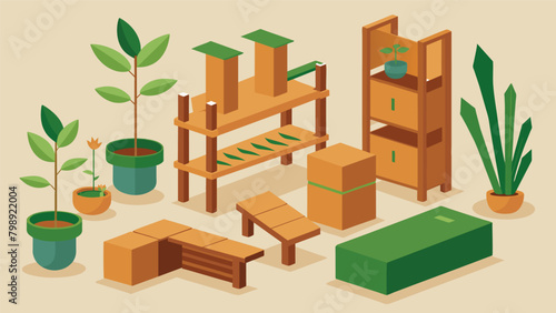 A modular furniture set made from sustainably harvested wood and bamboo promoting a more sustainable and conscious approach to home decor.
