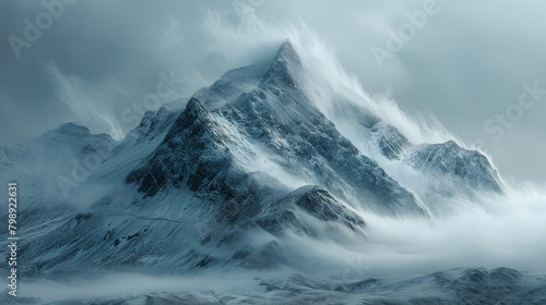 Towering Mountain Enshrouded in Clouds