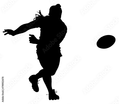 Sport Silhouette – Woman or Female Rugby Player Scrumhalf Making Running Pass