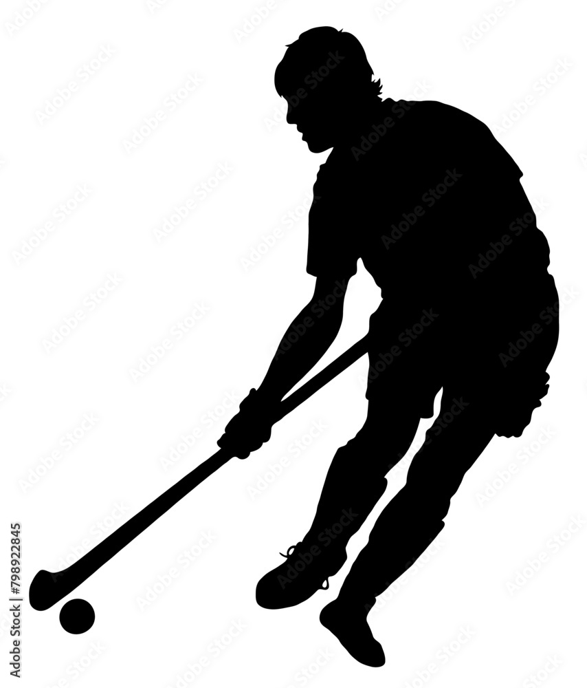Detailed Sport Silhouette - Male Hokey Player Dribbling Ball V2 Refined Detailed Sport Silhouette - Male Hokey Player Dribbling Ball V2 Refined