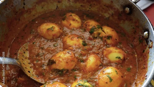 Close-up of homemade North Indianstyle egg curry gravy. Authentic cuisine, India photo