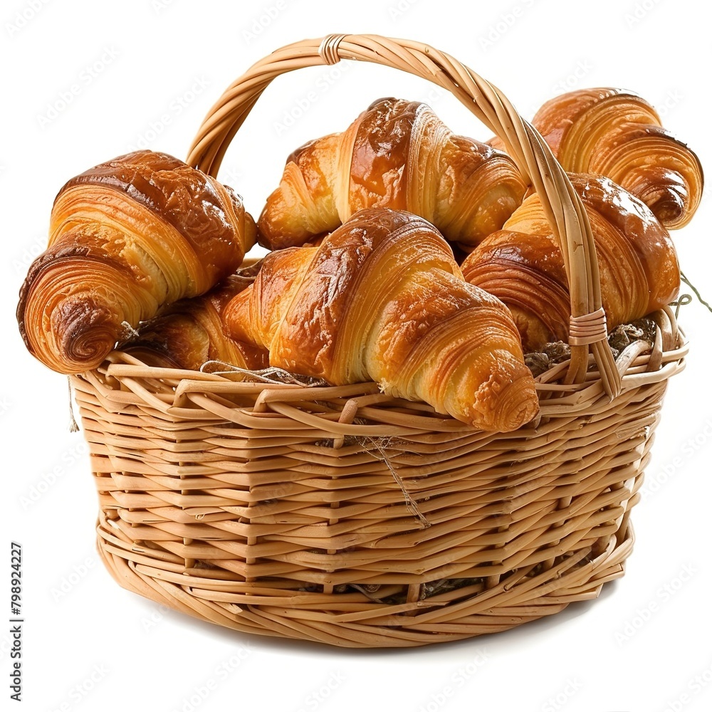 Croissants in basket on white background Croissants in basket on white background
