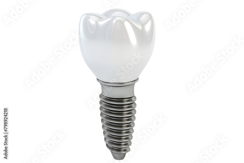 Dental implant, artificial white tooth, isolated on transparent background. Denture realistic closeup implant. Prosthesis, chewing denture