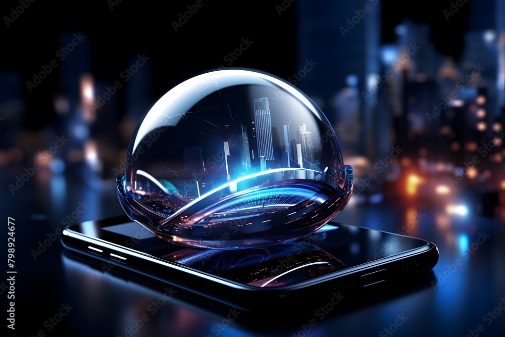 Futuristic Glass Orb Displaying Holographic Business Data and Financial Intelligence