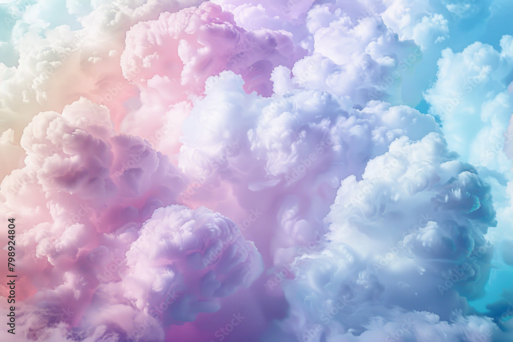 Fluffy clouds in a rainbow spectrum of colors, featuring soft gradients and dreamy shapes. Rainbow cloud textures offer a whimsical and magical backdrop Fluffy clouds in a rainbow spectrum of colors, featuring soft gradients and dreamy shapes. Rainbow cloud textures offer a whimsical and magical backdrop