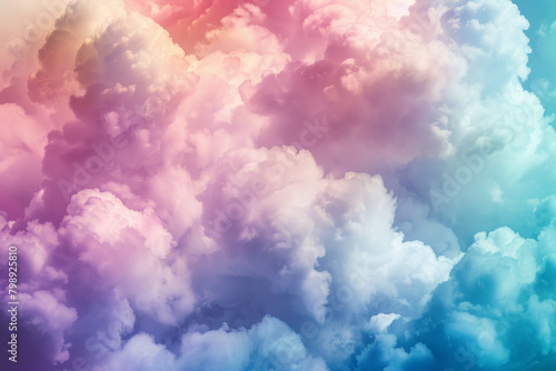 Fluffy clouds in a rainbow spectrum of colors, featuring soft gradients and dreamy shapes. Rainbow cloud textures offer a whimsical and magical backdrop © grey