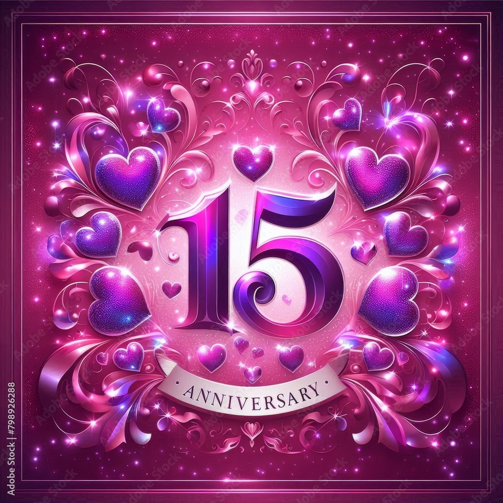 Fototapeta premium Vibrant 15th Anniversary Celebration in Pink and Purple